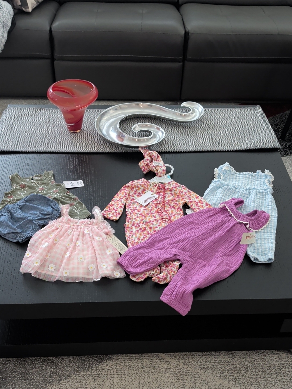 New 5 Baby Girl Outfits Lot 3 / Months Jessica Simpson Cat Jack Ruffle Gingham
